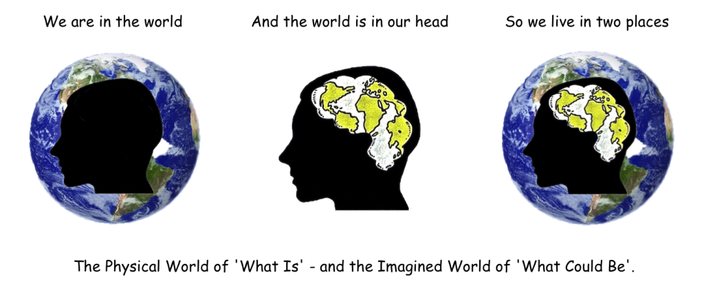We live in 2 places. The ps and the ss worlds - 3 heads
